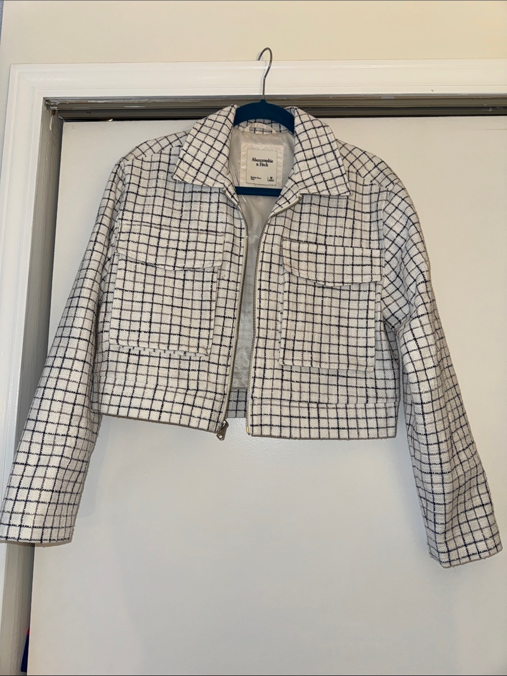 Abercrombie & Fitch Windowpane Cropped Zip Jacket